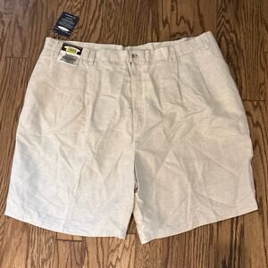 Roundtree & York Mens 46 Beige Linen Blend Golf Chino 8" Inseam NWT Pleated